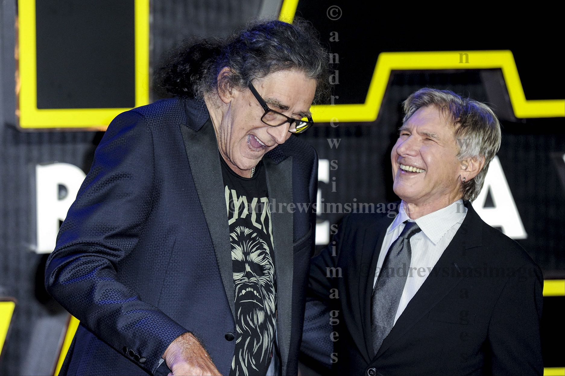 Peter Mayhew and Harrison Ford Star Wars The Force Awakens film premiere